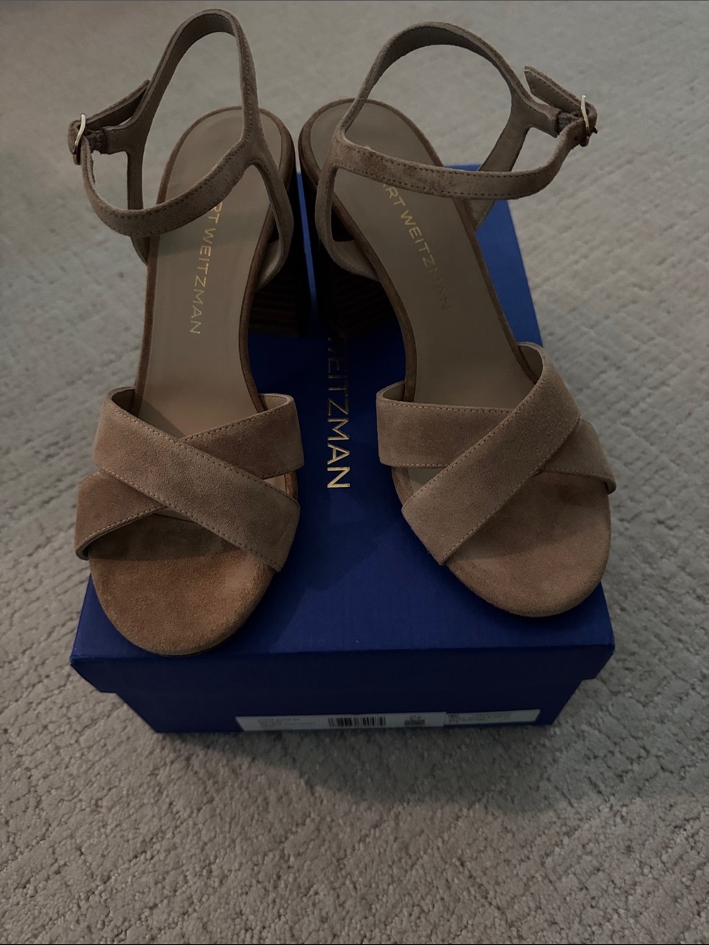 Stuart Weitzman Alyssa Taupe Suede Crisscross Ankle-Strap Sandals